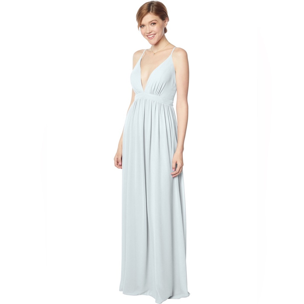 Meghan LA Pale Blue Deep V Spaghetti Strap Wedding Gown